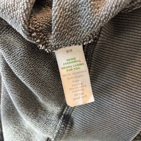 Aerie House Party Oversized V Neck Charcoal Distressed Sweatshirt Women's Medium - Picture 6 of 8